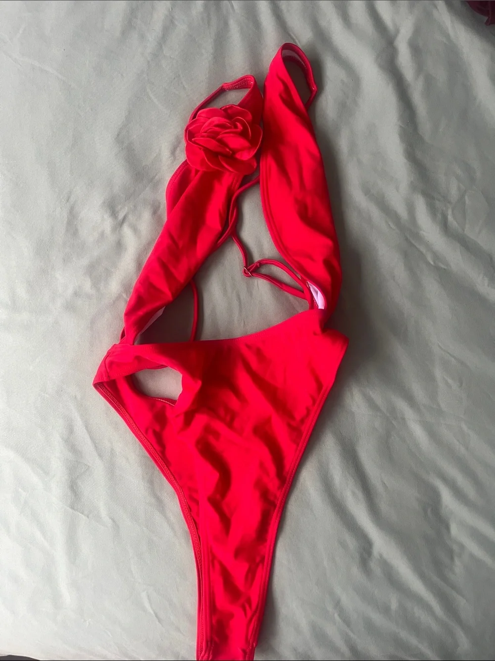 SHEIN Hot Red One-Piece Swimsuit with Flower Accent - Picture 2 of 5